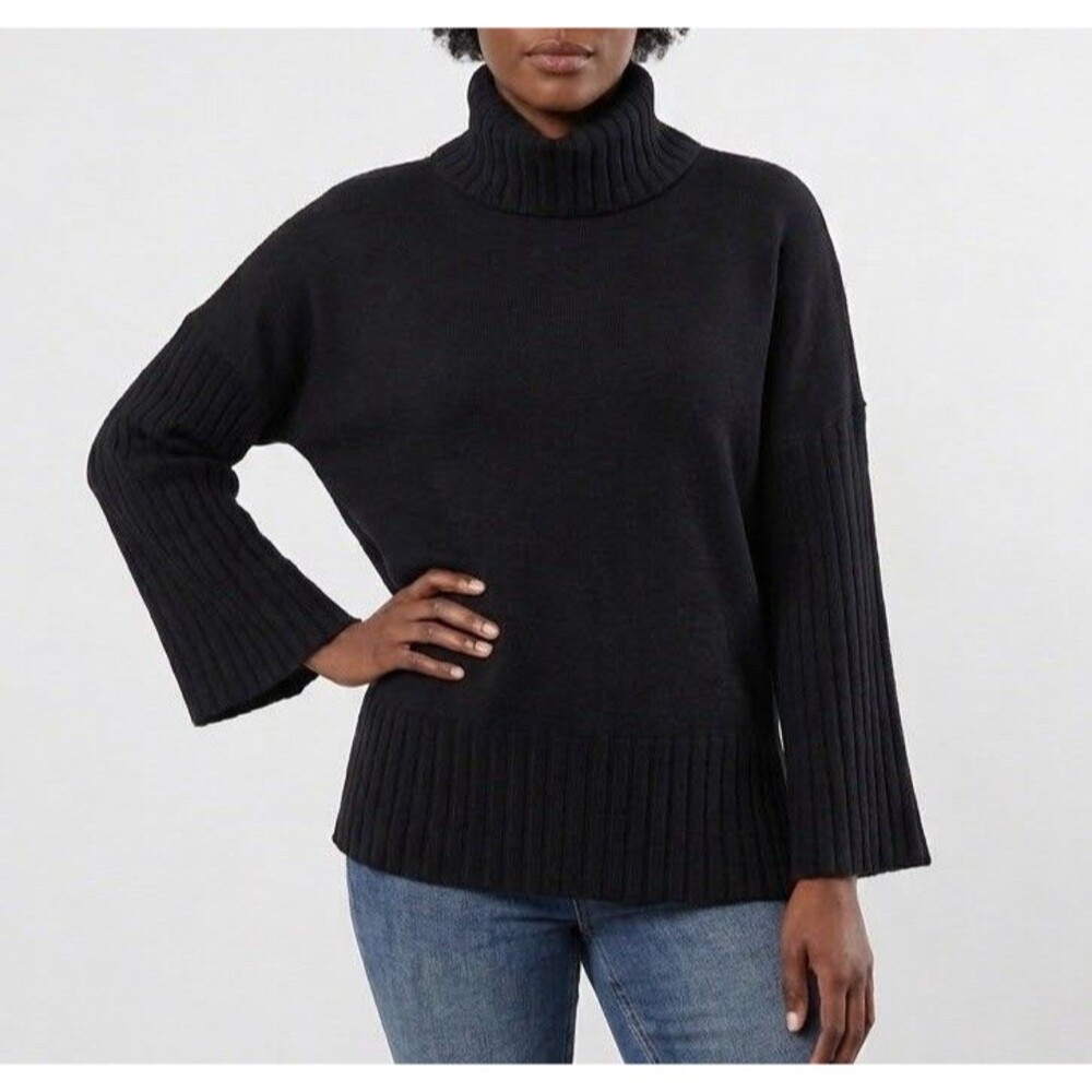 NWT Cyrus Cowl Neck Oversized Knit Sweater Pullover Womens XL Black Slit Hem